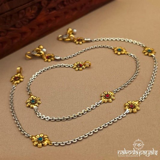 Floral Dual Tone Anklets (A7042)
