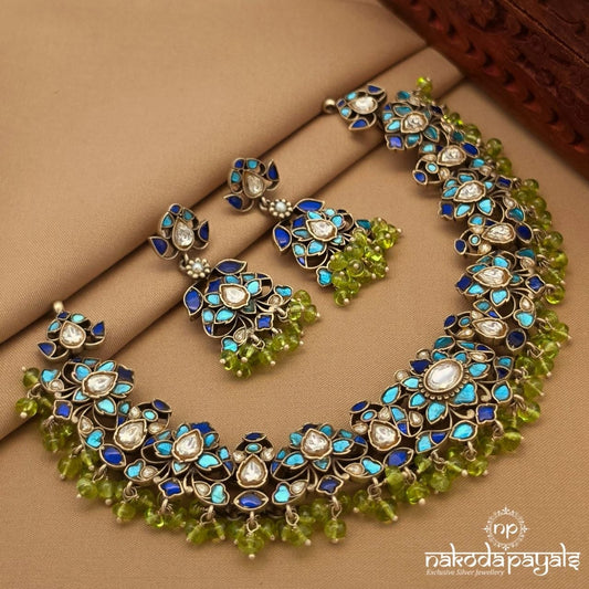 Exemplary Green Drop Neckpiece With Earrings (N11930)