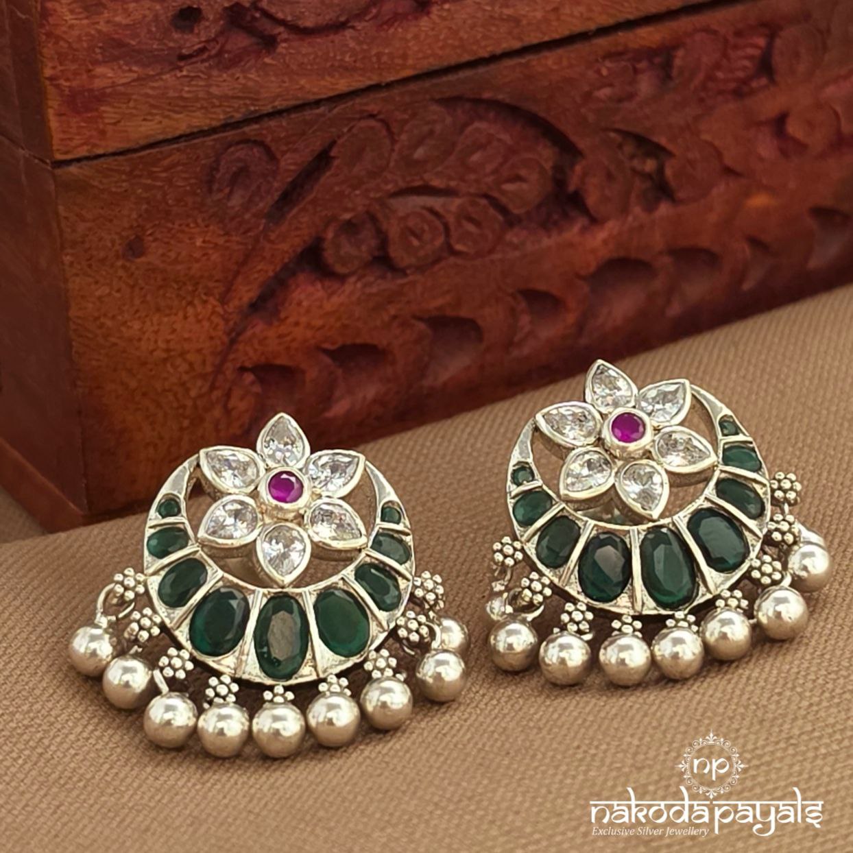 Green Half Moon Studs (S9605)