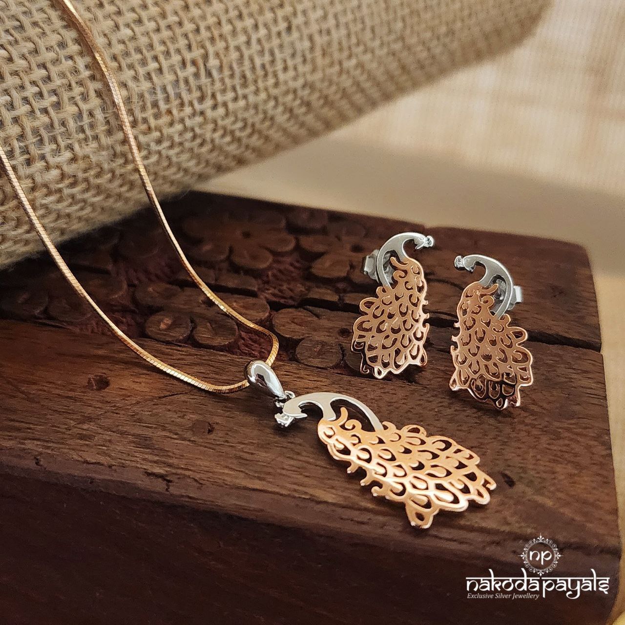 Dual Tone Peacock Neckpiece With Earrings (St3312)