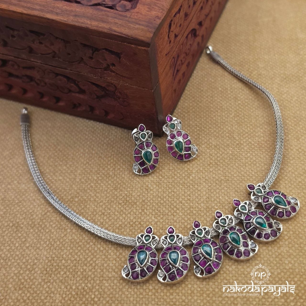 Mango Drop Neckpiece With  Earrings (N12012)