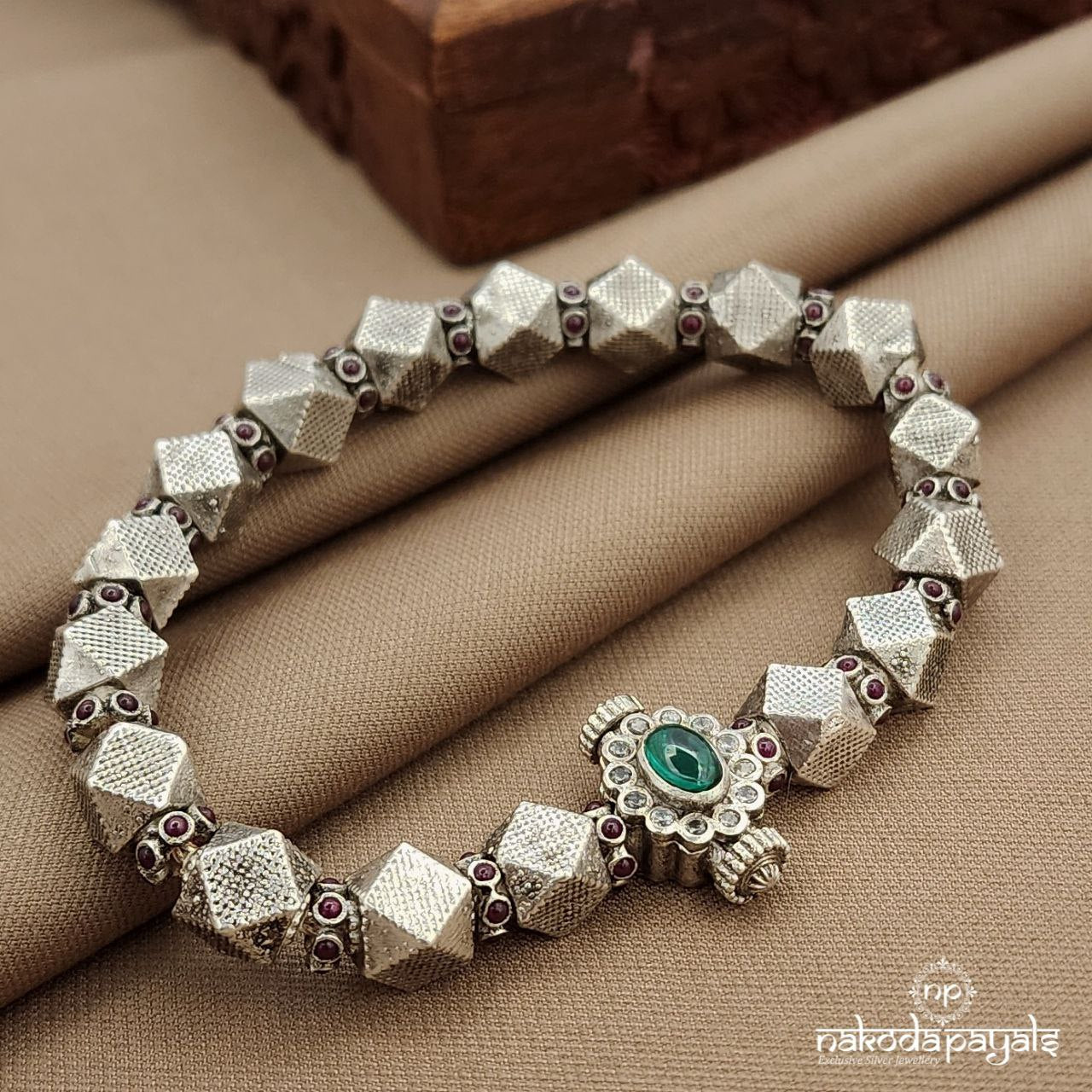 Green Squarish Ball Kada  (K6210)