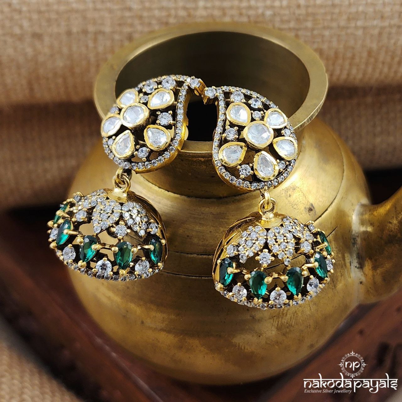 Elegant Green Moissanite Half Jhumka (Ge8690)