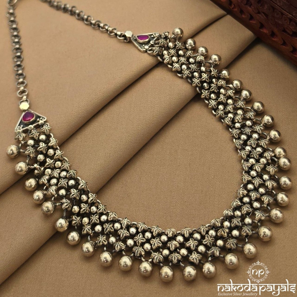 Pink Drop Floral Ball Neckpiece (N12177)