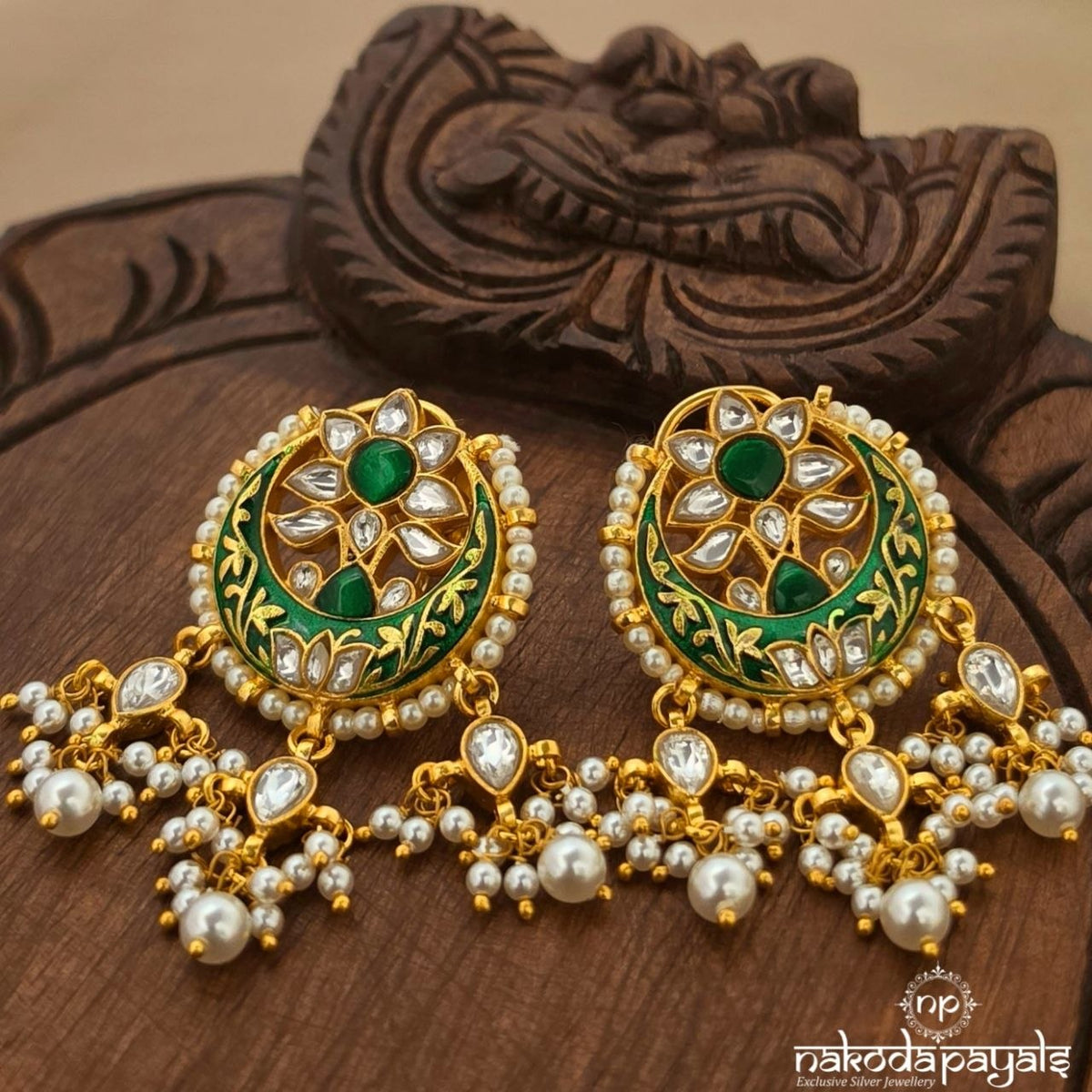 Greenish Pearl Drop Chandbali (Ge11560)