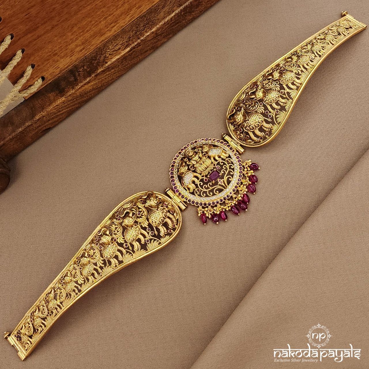 Rectangular Pink Lakshmi Daab With Belt (D0254)