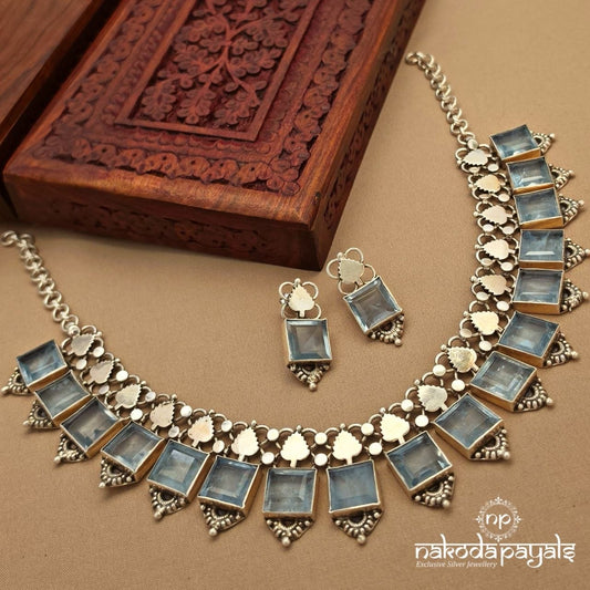 Aqua Square Neckpiece With Earrings (N11788)