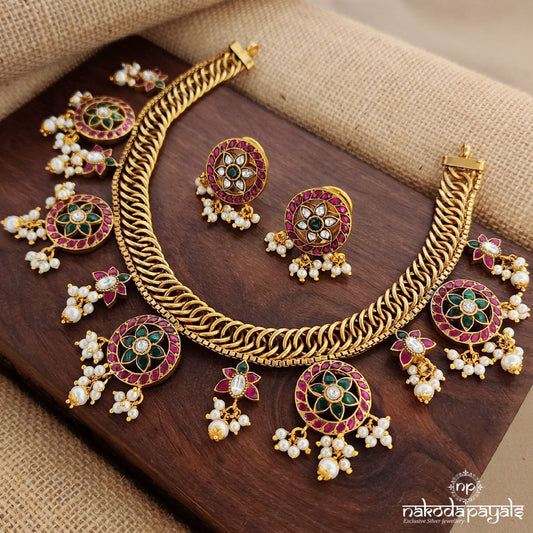Braided Kundan Neckpiece With Earrings (Gn8859)