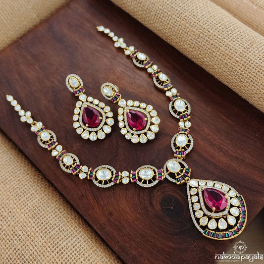 Ruby Moissanite Neckpiece With Earrings (Gn8815)