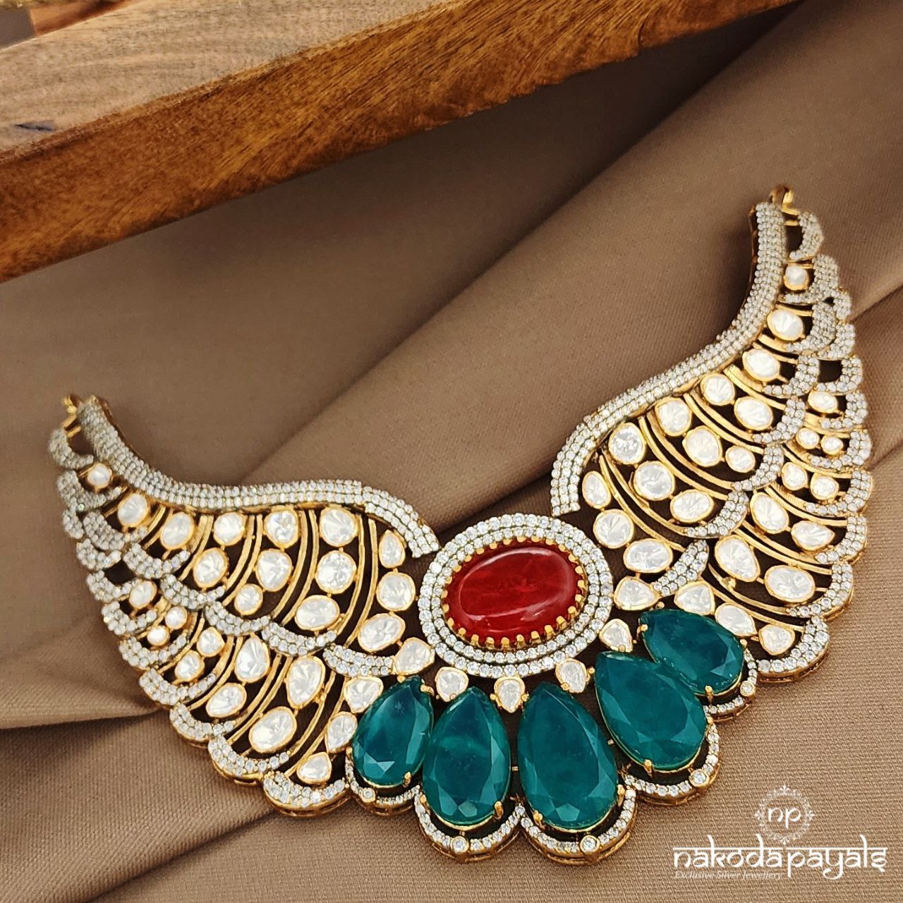 Glorious Moissanite Green Drop Neckpiece  (Gn9525)