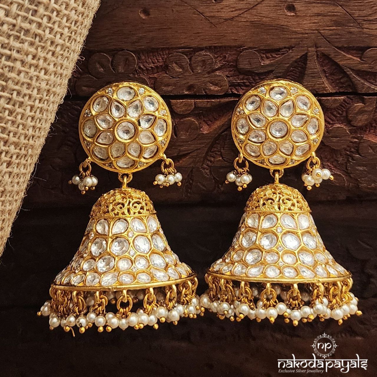 White Pearled Drop Bell Jhumka (Ge10126)