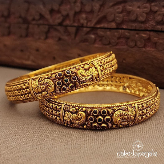Peacock Kundan Dotted Bangles Pairs (Gk3229–30)