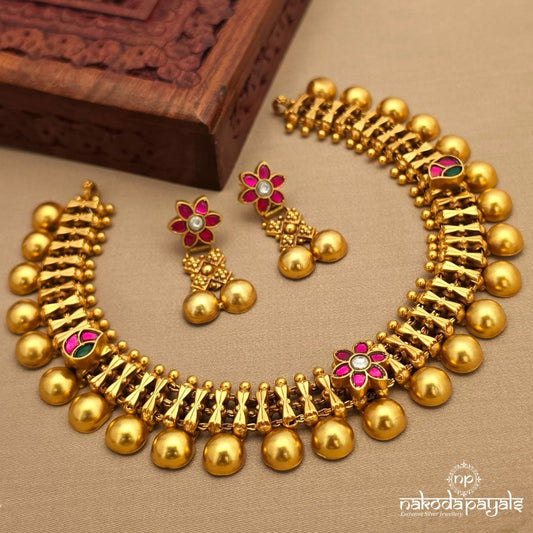 Ball Floral Neckpiece With Earrings (Gn10347)