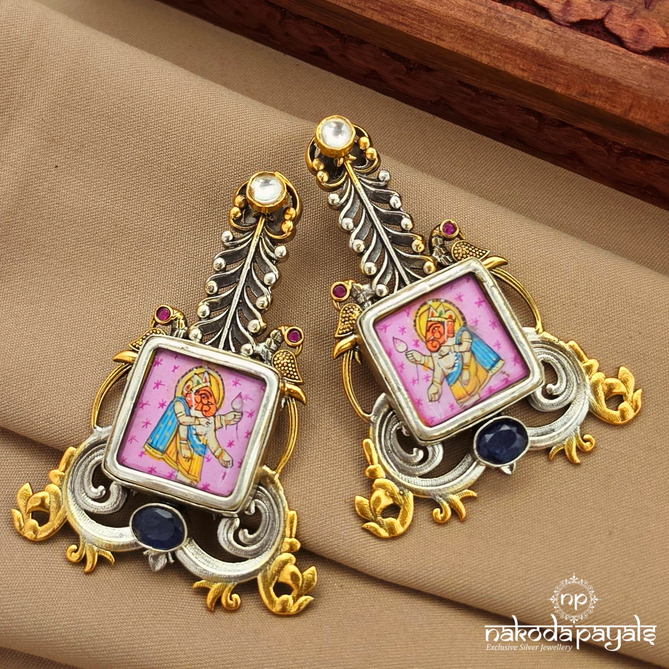Painted Ganesha Dual Tone Earrings (C4101)