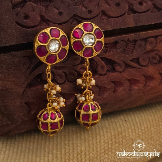 Kundan Floral Ball Pearl Drop Earrings (Ge11051)