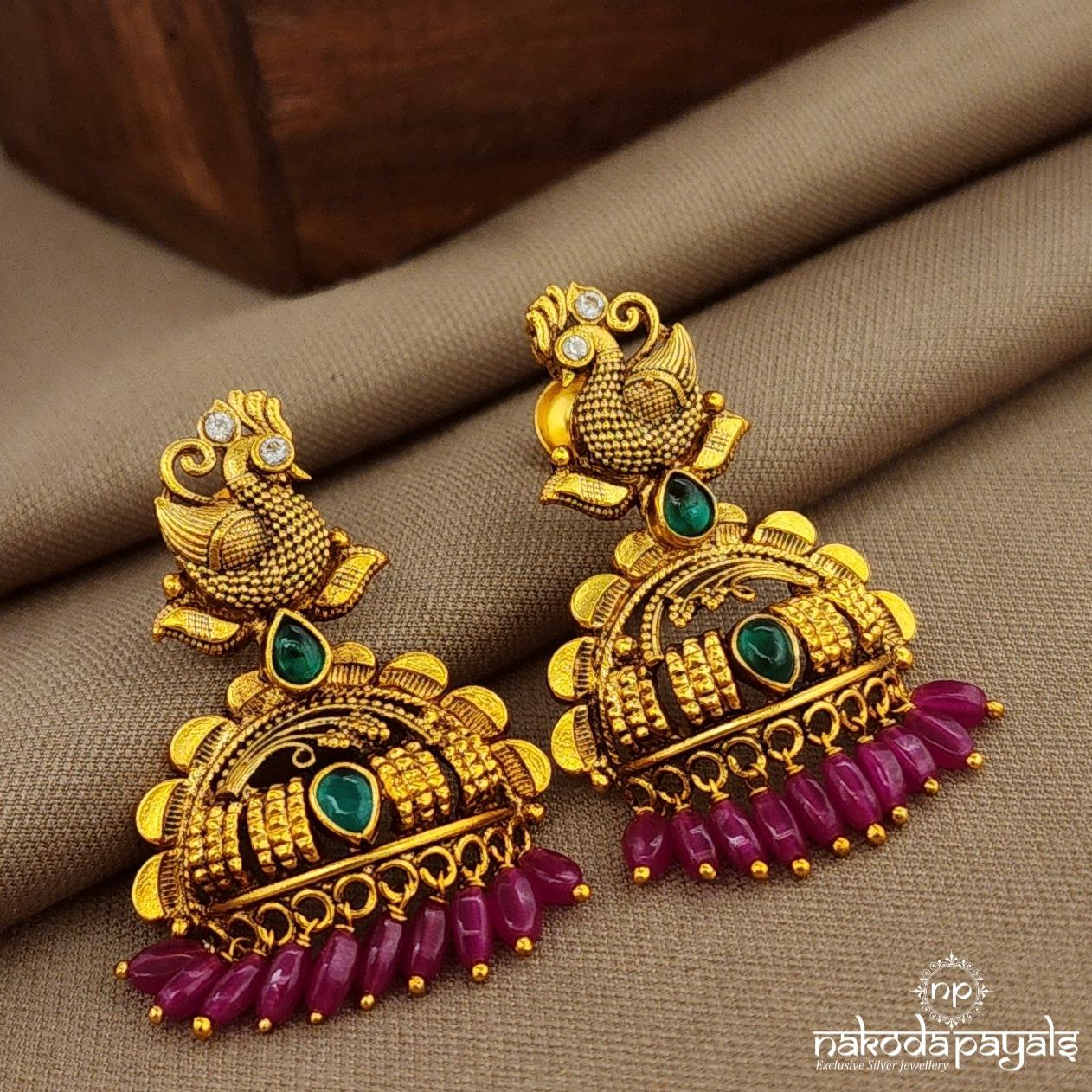 Pink Drop Peacock Jhumka (Ge10237)