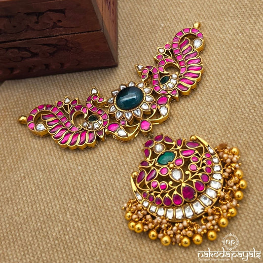 Twin Peacock Half Moon pearl Pendant (Gp2457)
