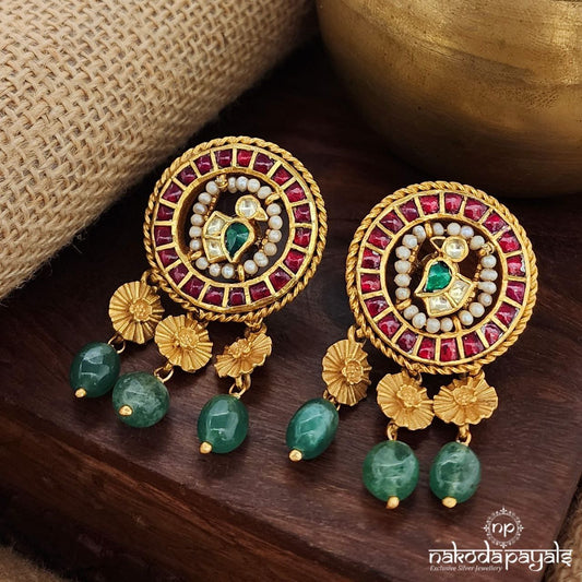 Peacock Green Drop Kundan Earrings (Ge9891)