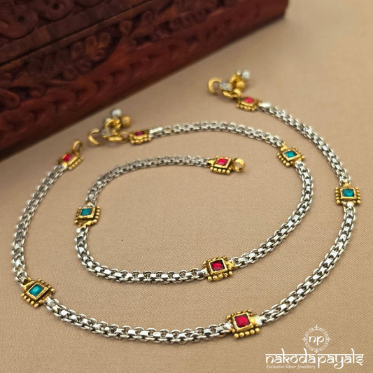 Emerald Squarish Dual Tone Anklets (A7035)