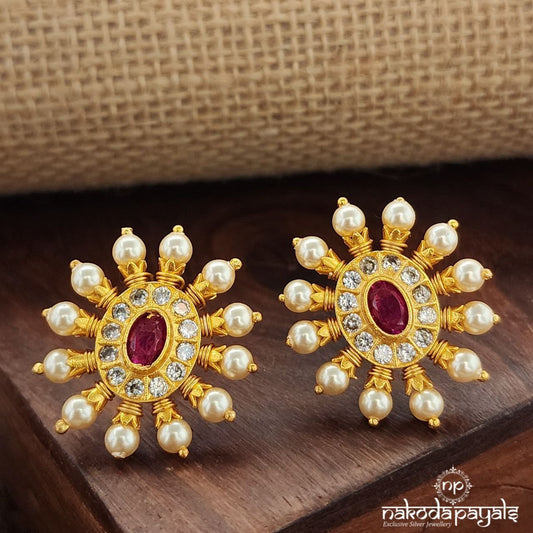 Pink Coruscating Oval  Studs (Ge9950)