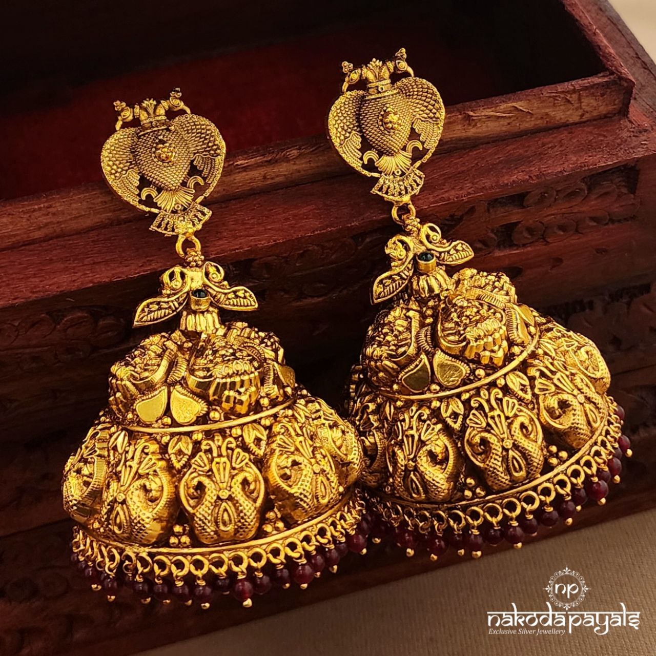 Gandaberunda Pink Drop Big Jhumka (Ge10397)