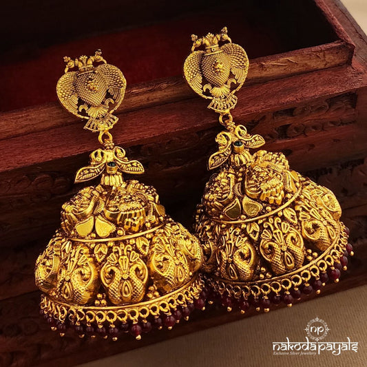 Gandaberunda Pink Drop Big Jhumka (Ge10397)