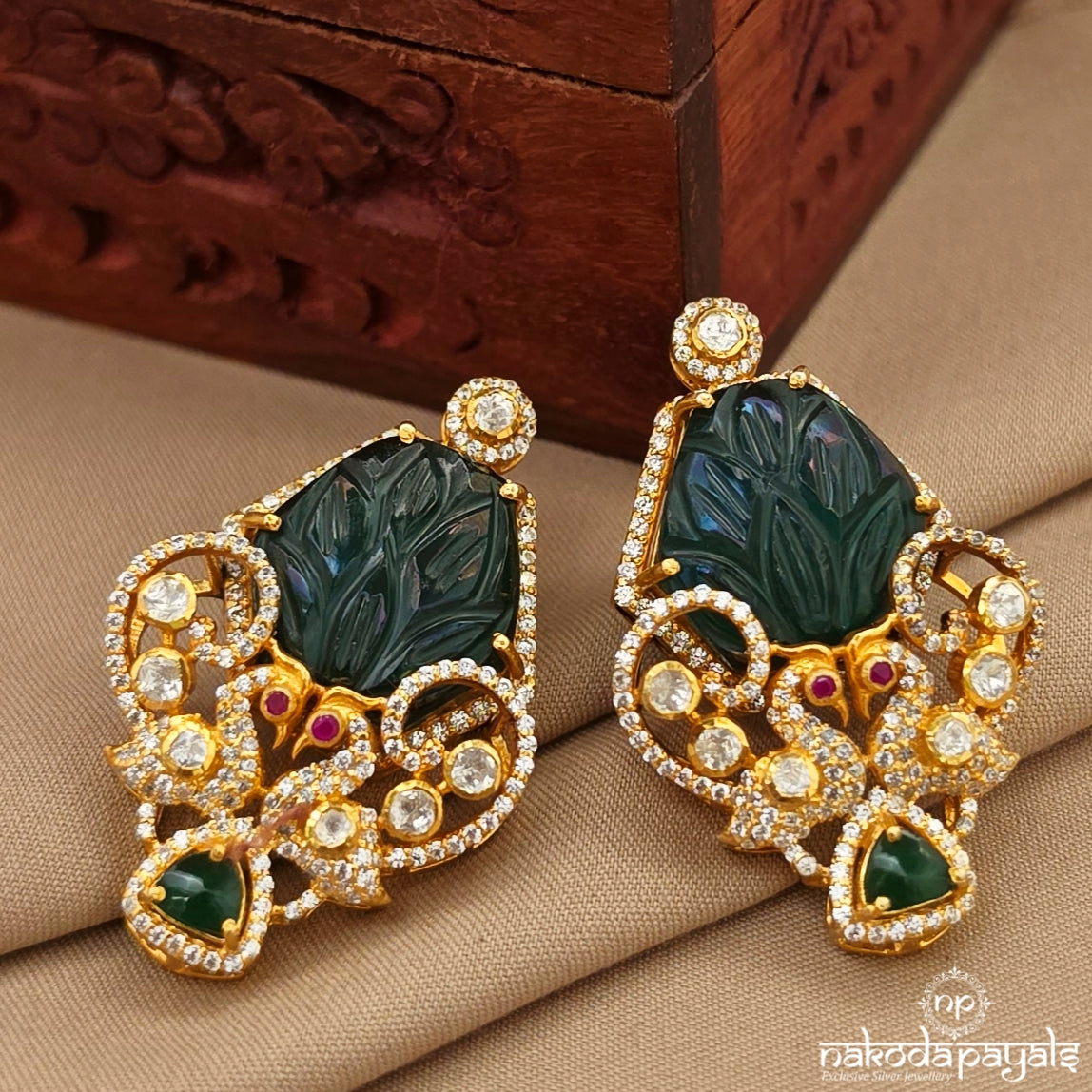 Emerald Green Moissanite Peacock Earrings (Ge10931)