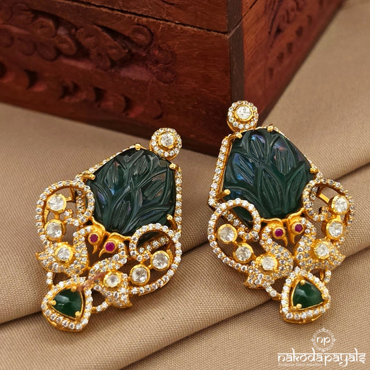 Emerald Green Moissanite Peacock Earrings (Ge10931)