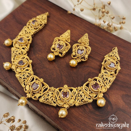 Pink Pearled Drop Neckpiece With Earrings (Gn8647)