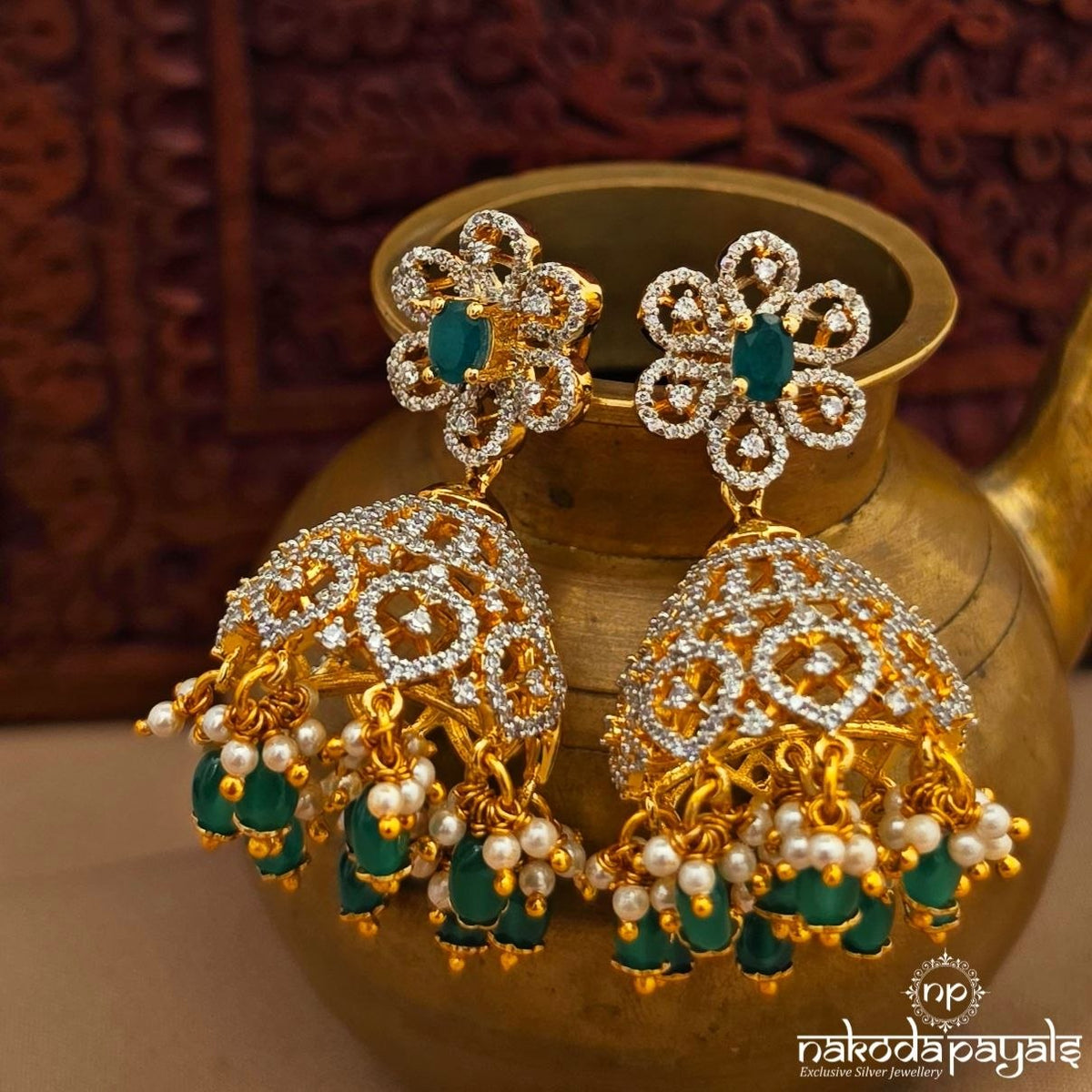Moissanite Floral Jhumka (Ge11334)