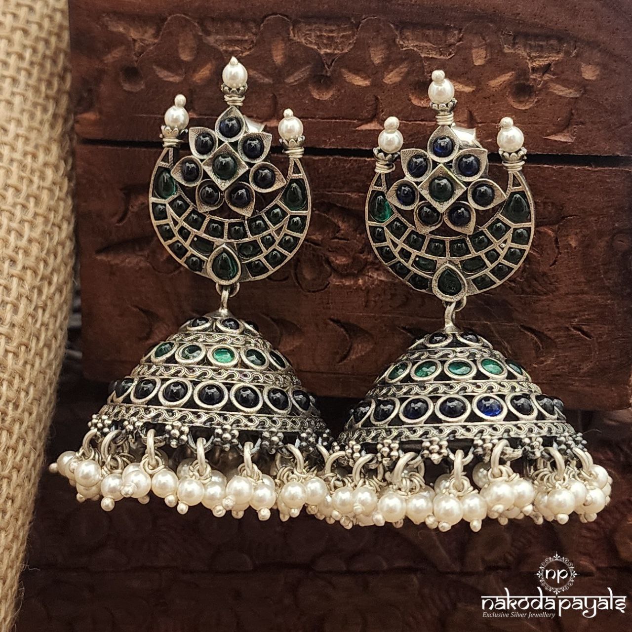 Half Moon Green & Blue Jhumka (J1545)