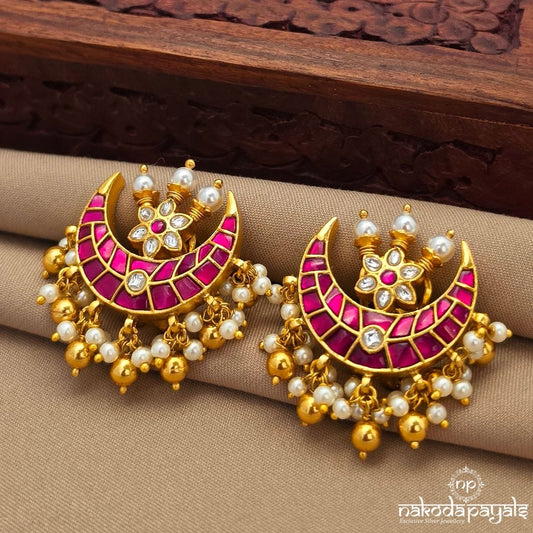 Red Half Moon Kundan Studs (Ge10873)