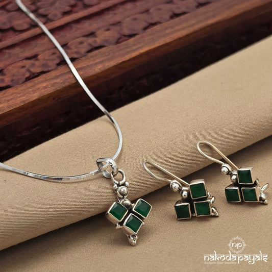 Greenish Pendant With Earrings (N11848)