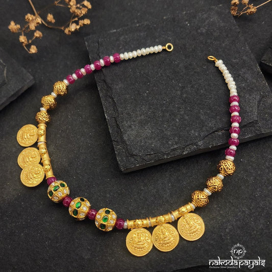 Pink Lakshmi Coin Kundan Neckpiece (Gn8712)