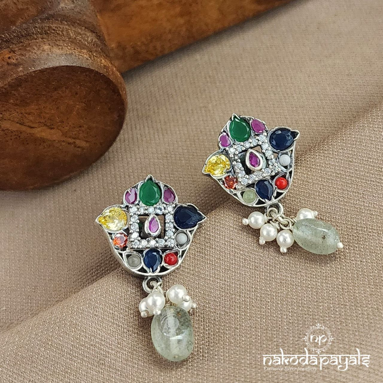 Green Drop Navaratna Studs (S3612a)