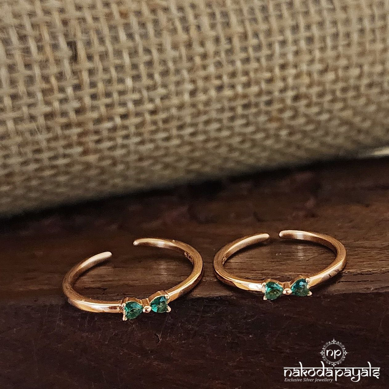 Rose Gold Green Bow Toerings (T4438)
