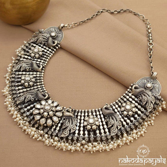 Pearly Floral Peacock Neckpiece (N11884)