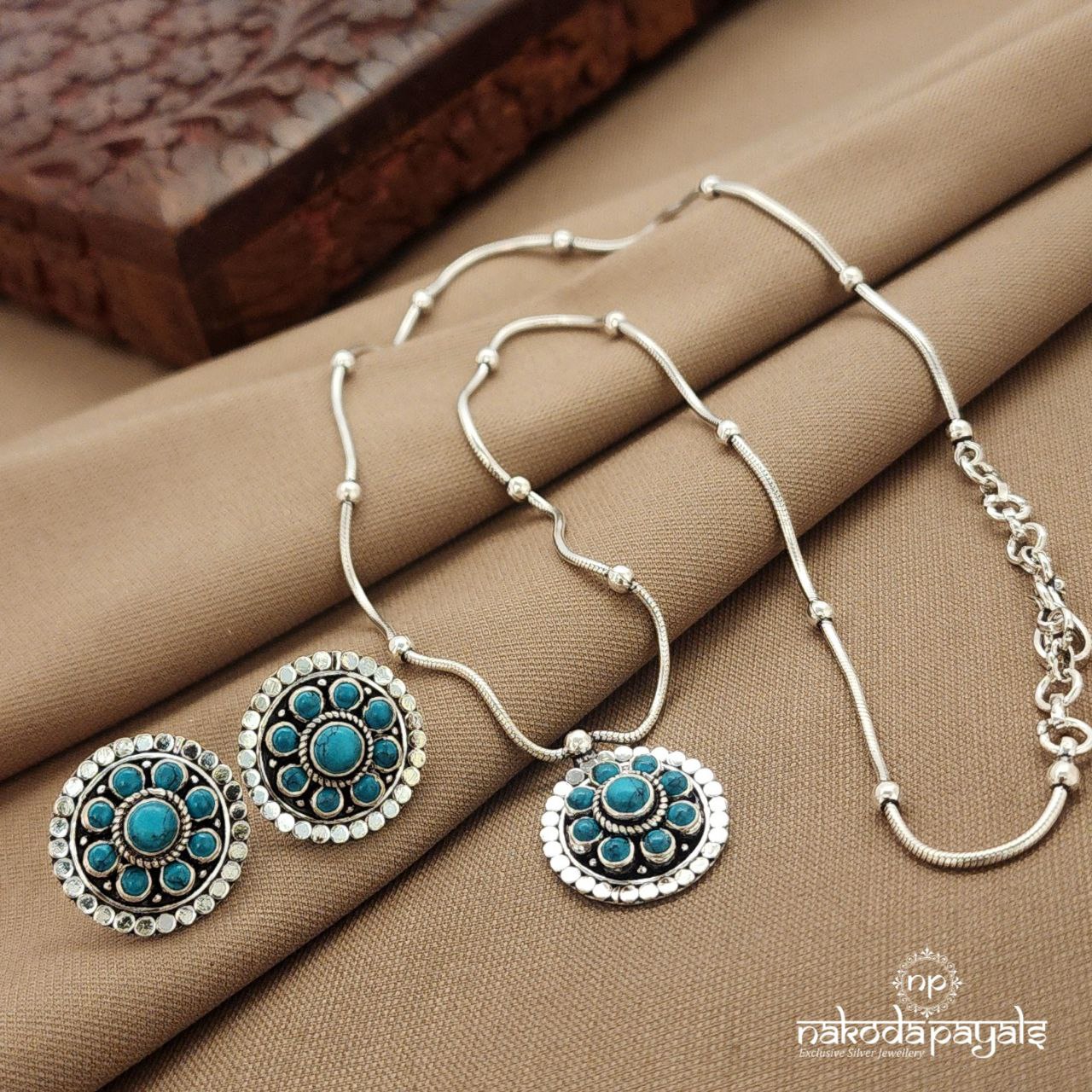 Turquoise Drop Neckpiece With Earrings (N11458)