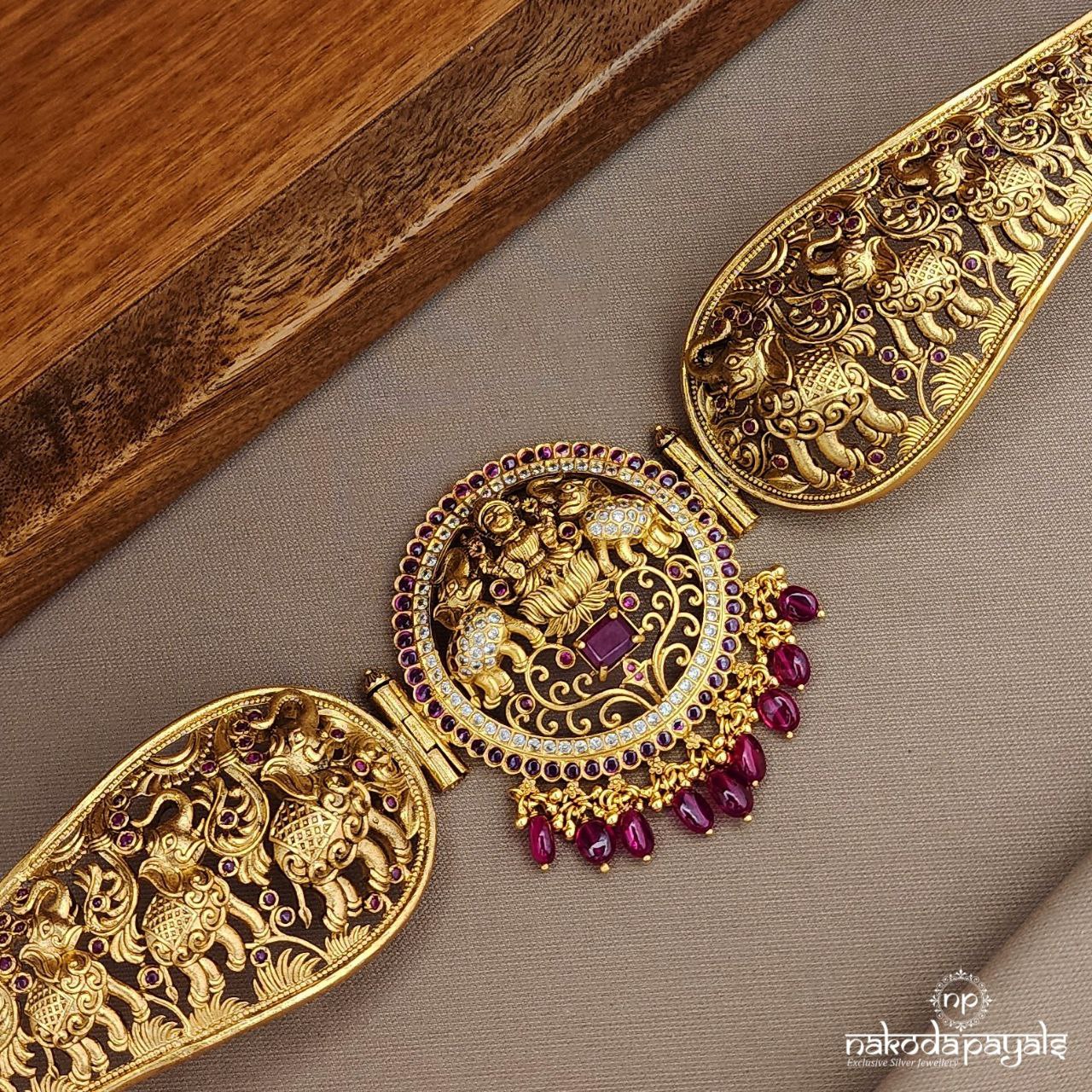 Rectangular Pink Lakshmi Daab With Belt (D0254)