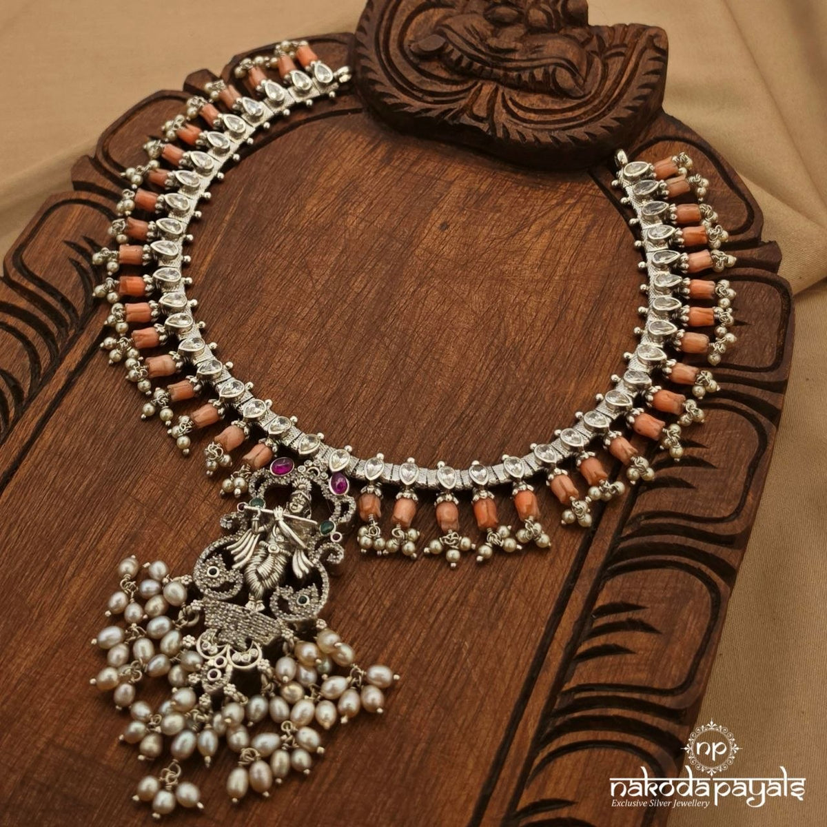 Rose Quartz Krishna Neckpiece (N12193)