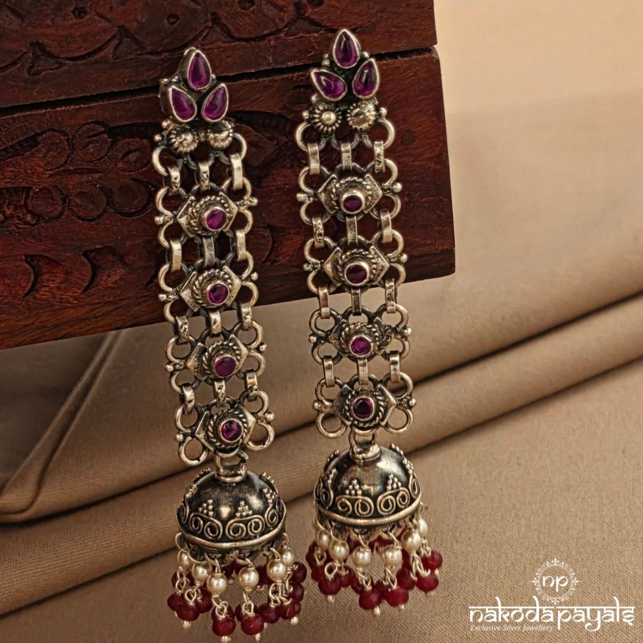 Trio Pink Oxidised Jhumka (J1753)