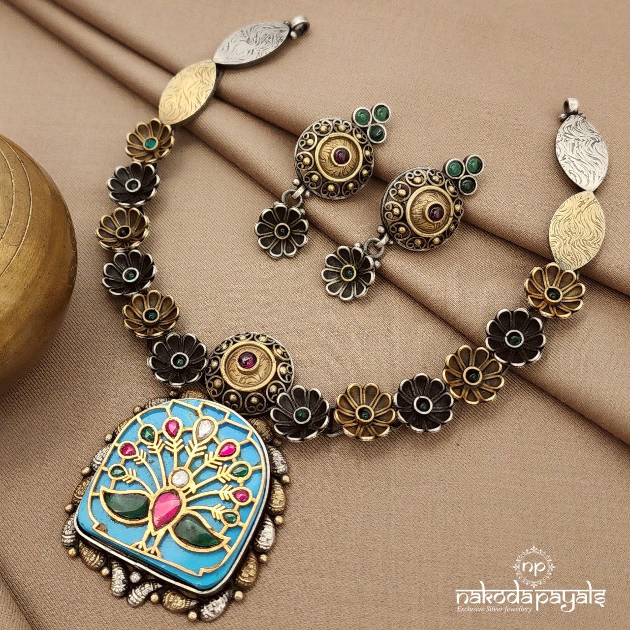 Kundan Dual Tone Neckpiece With Earrings (N10958)