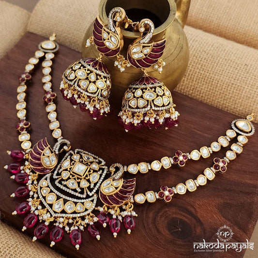 Resplendent Red Neckpiece With Earrings (Gn9170a)