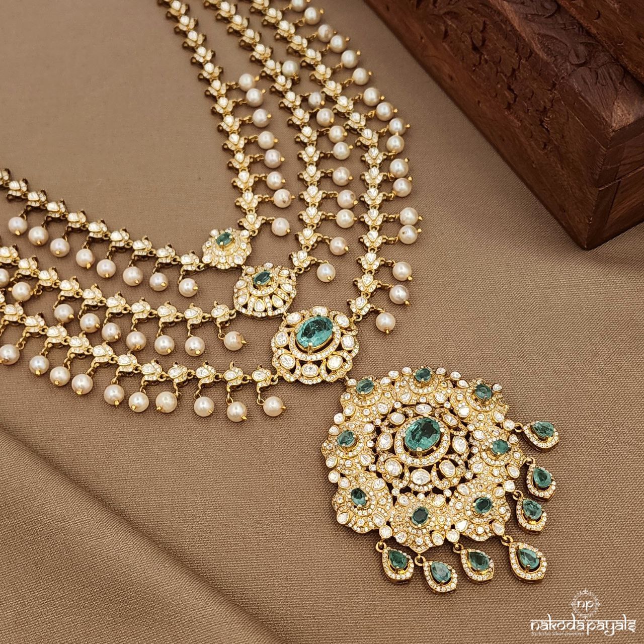 Moissanite Pearled Drop Neckpiece Set (Gn9693)