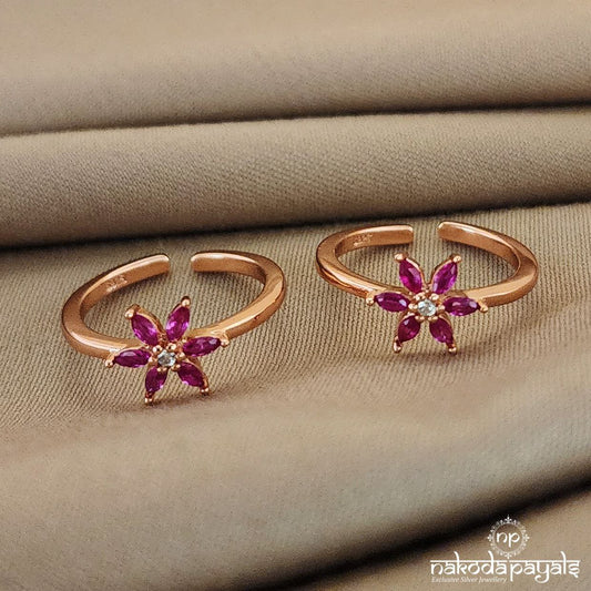 Pink Flower Rose Gold Toerings (T4377)