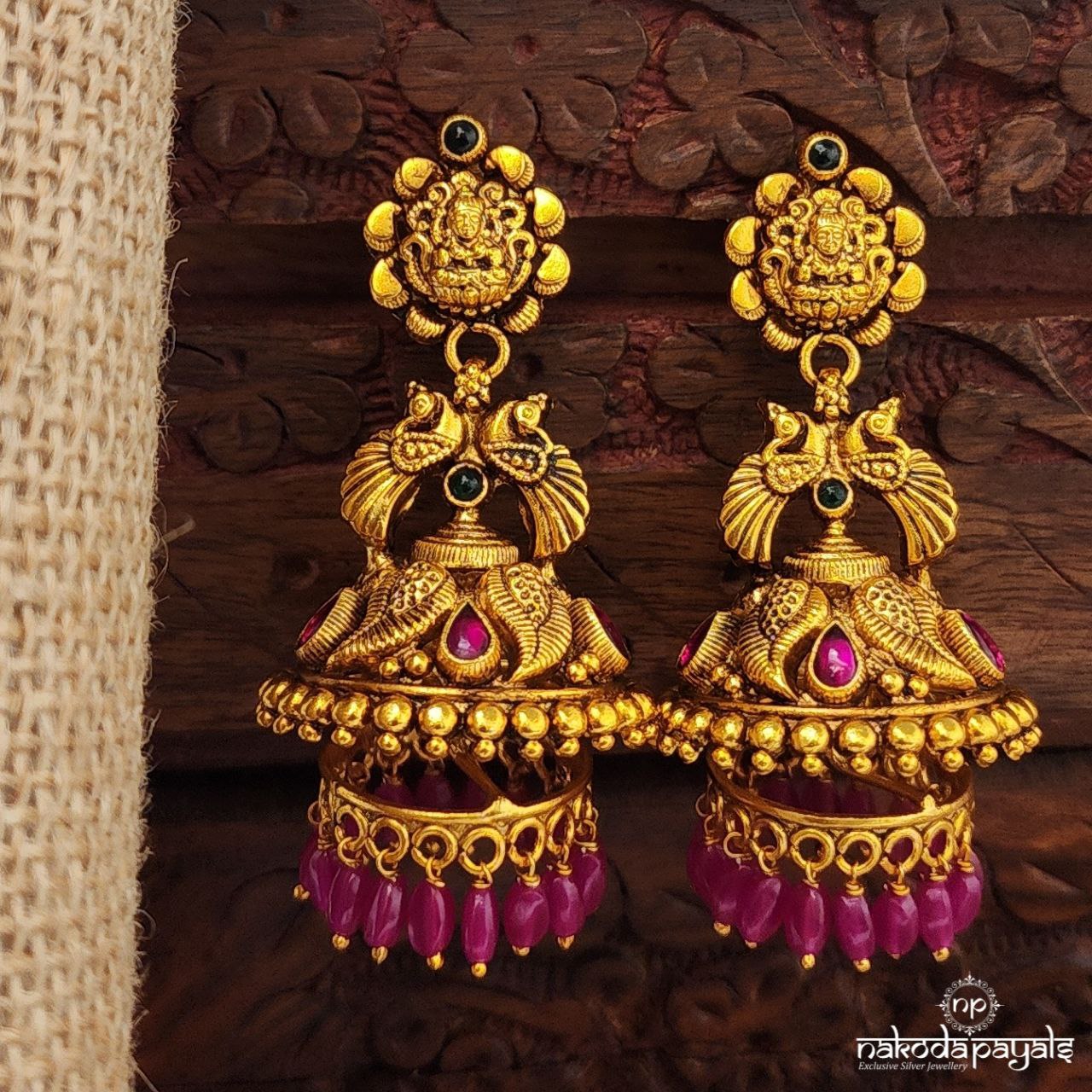Twin Peacock Pink Drop Jhumka (Ge10244)