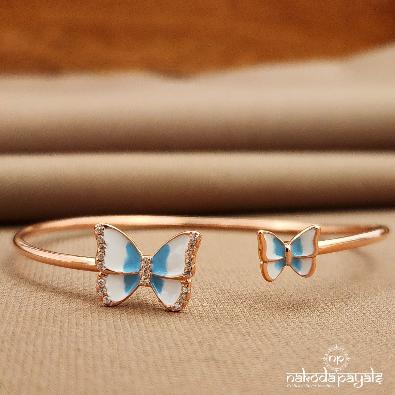 Rose Gold Butterfly Blue Adjustable Kada (St3846)