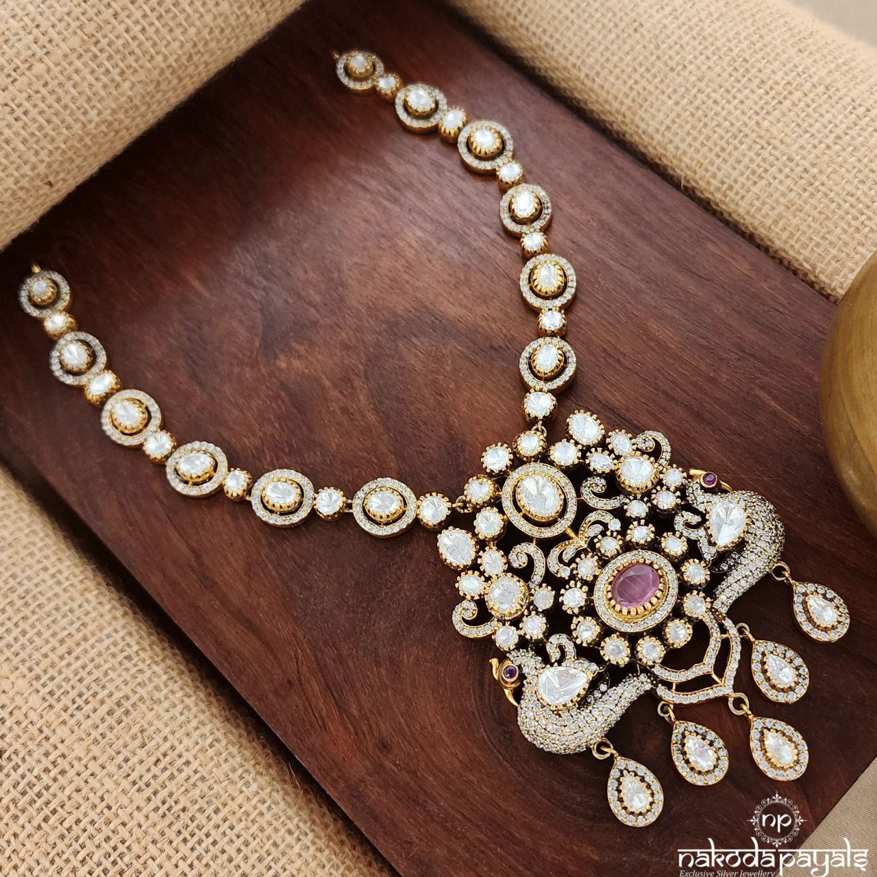 Twin Peacock Moissanite Neckpiece (Gn8941)