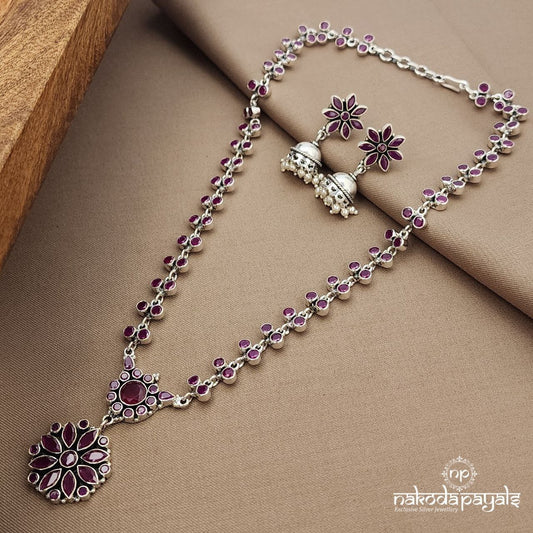 Dotted Pink Neckpiece With Earrings (N11052)