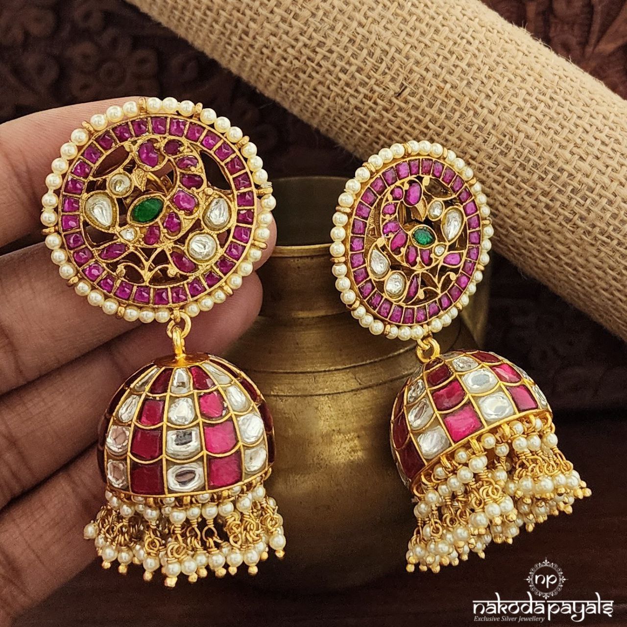 Circular Peacock Kundan Jhumka (Ge9120)
